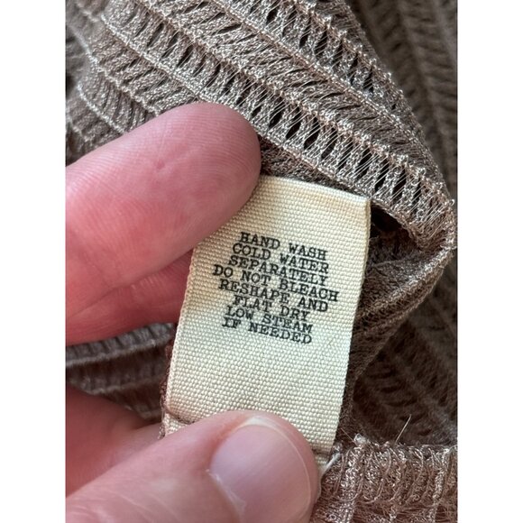 Gimmicks Sweater Top Womens Large Brown Sheer Open Knit Lace Up Long Sleeve - Picture 5 of 8